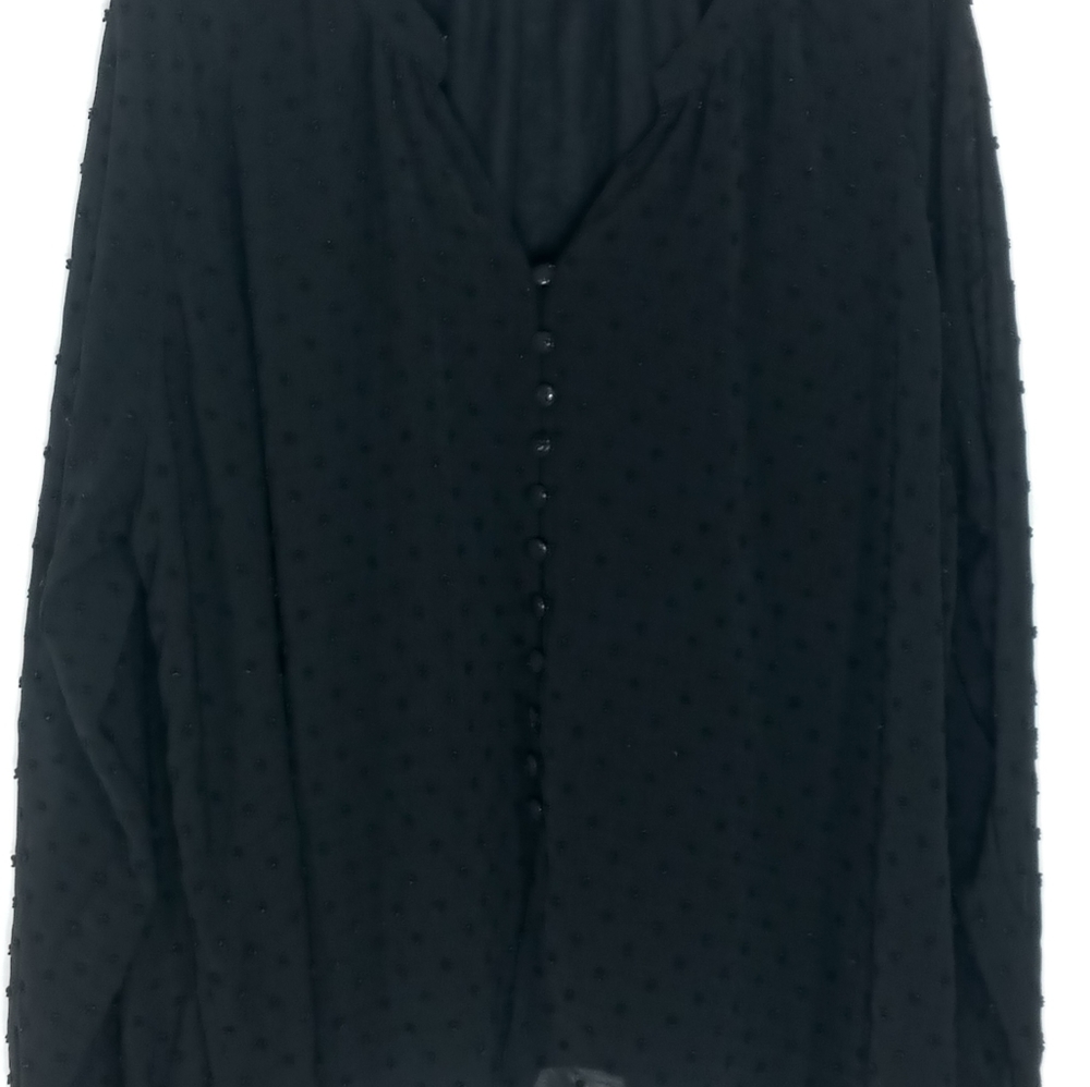Forever 21 Women's Plus  3X Buttoned Clip Dot Top Black Semi Sheer Longsleeve
